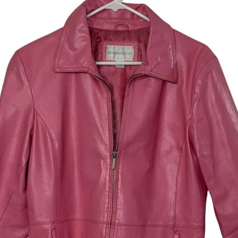 Worthington Vintage Bubblegum Pink Genuine Leather Zip Jacket Womens M - Picture 4 of 9